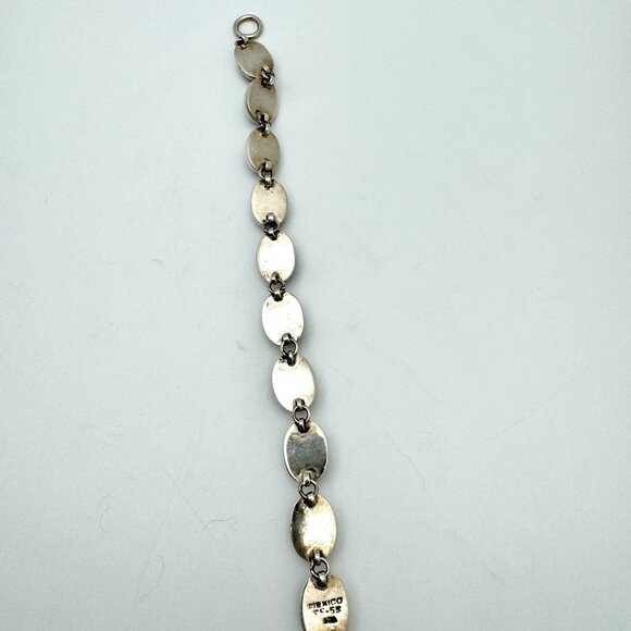 Vtg Mexico 925 Sterling Silver Malachite Bracelet 7.5 Oval Links Toggle Clasp - Picture 12 of 13